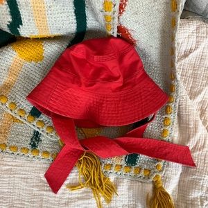 Cherry red anthro bucket hat with bow